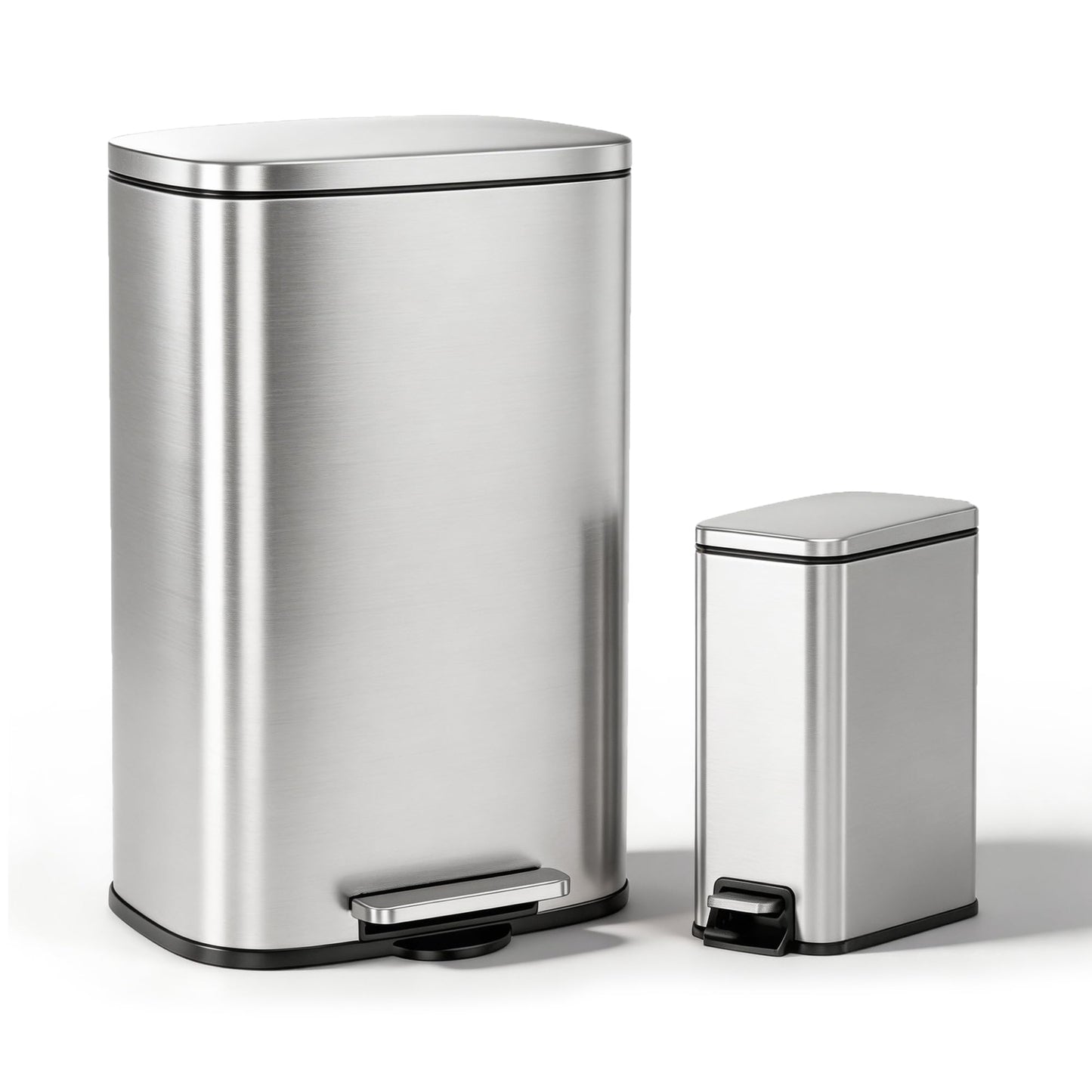 ZABINS 13 Gallon Trash Can (50L) and 1.6 Gallon (6L) Kitchen Trash Can Combo Set, Stainless Steel Garbage Can with Lid and Step-on Pedal, Soft Close Waste Bin with Inner Bucket for Home & Office