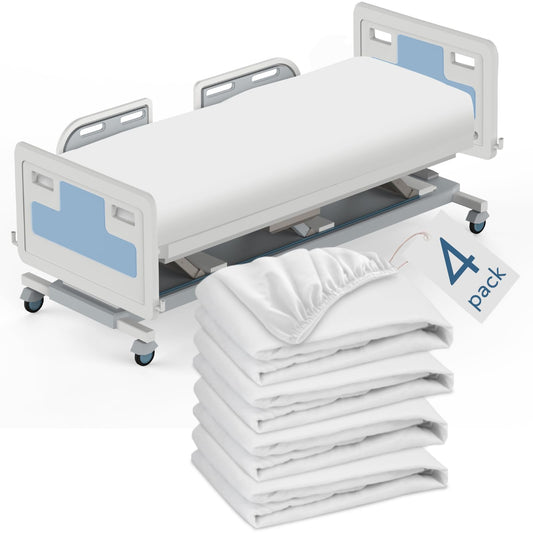 4 Pack Hospital Bed Sheets 36" x 80" x 9", Hospital Bed Fitted Sheets for Home & Hospital Care Beds, Soft Hospital Sheets with Elastic All Around, White