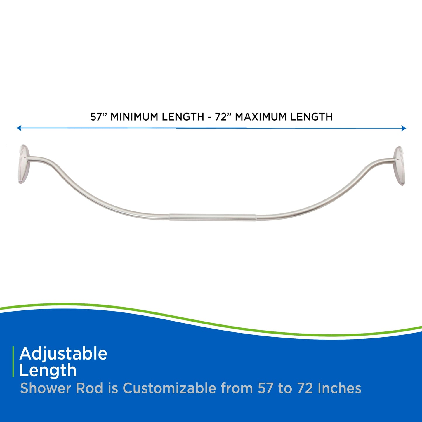 Kenney KN60961 Twist & Fit No Tools Camlock Tension 6" Curved Shower Curtain Rod with Non-Slip, Non-Scratch Ends, 57-72" Adjustable Length, Brushed Nickel, 1" Diameter Rust Resistant Steel Tube