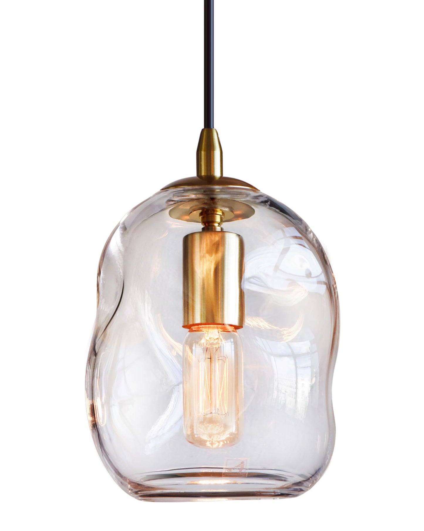 CASAMOTION Modern Glass Pendant Lights Kitchen Island Brass Gold Hardware Organic Globe Industrial Design Over Sink Bar Counter Porch Small Medium Lamp Shade 8 Inch Height