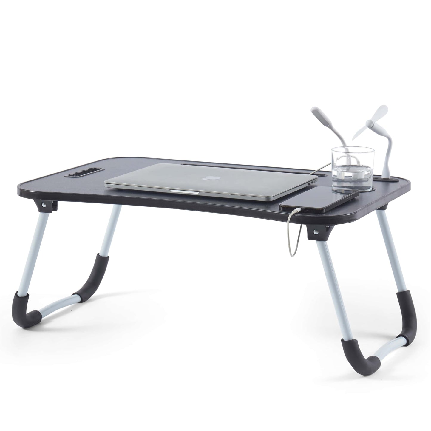 Nestl Foldable Lap Desk - Portable Laptop Stand for Bed, Couch, Work, Reading & Writing, Lap Table with USB Ports, Large Laptop Tray, Black