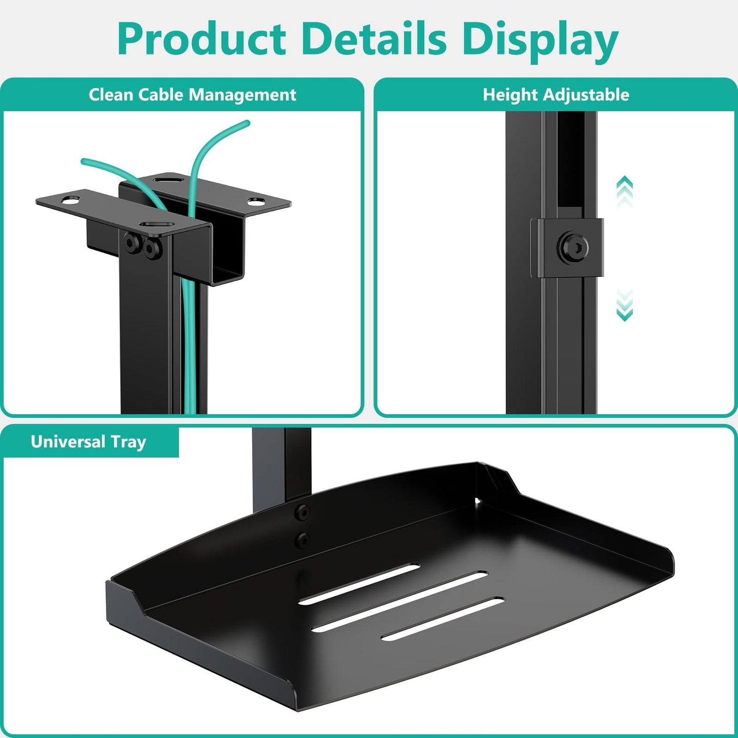 WALI Projector Ceiling Mount Tray，Projector Wall Mount Holds up to 22lbs, Height Adjustable Universal Projector Mount, No Hole Installation, Hidden Cable Routing, Black(PM-005-B)