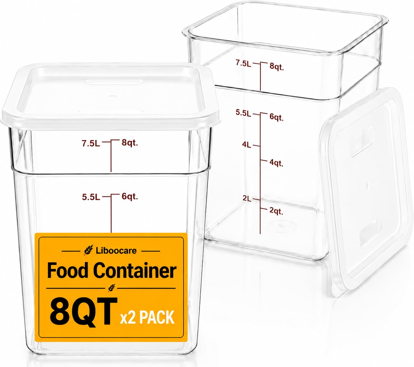 2 Pack 8Qt Clear Food Storage Containers with Lids – BPA-Free Stackable Kitchen Organizer for Pantry, Fruits, Vegetables, Meal Prep & Dough Proofing