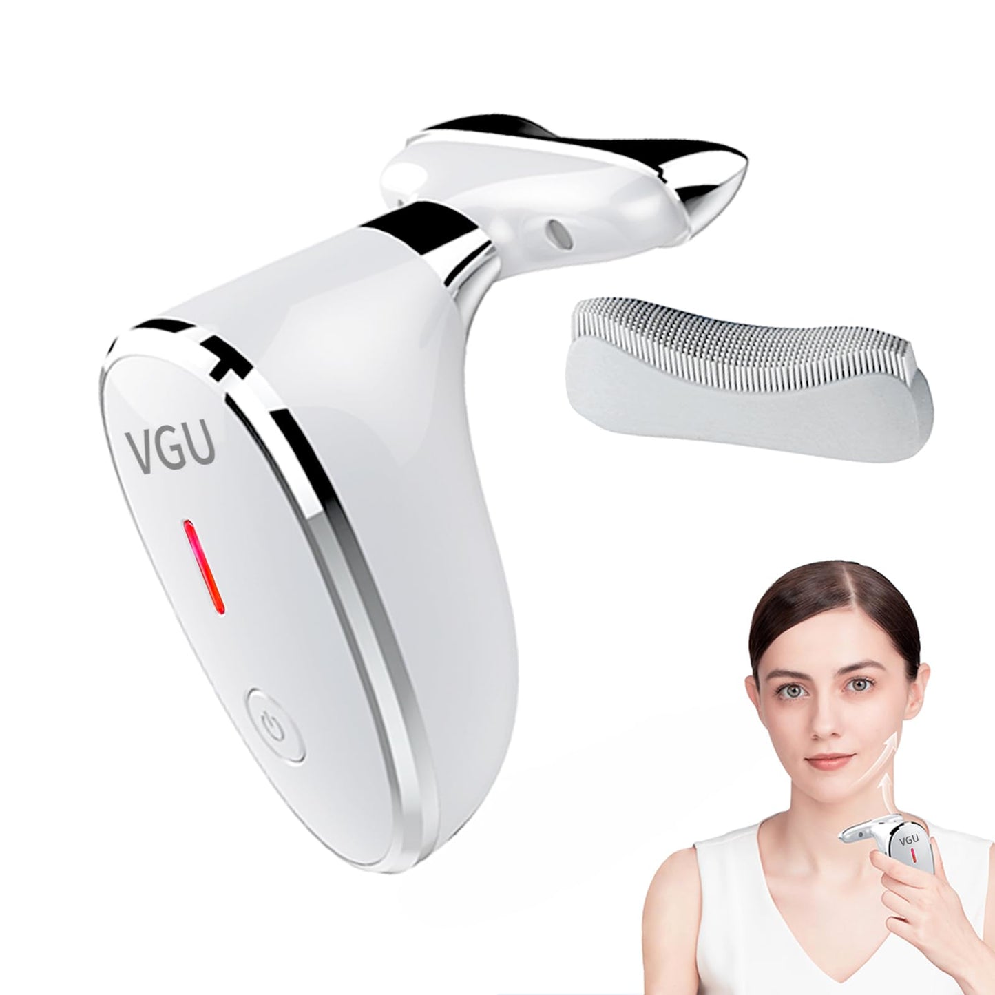 Face Massager, Facial Neck Care Tool with Vibrating Heating Mode, Portable Handheld Gift White