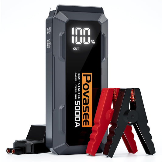 5000A Jump Starter Povasee A40 Car BatteryJump Starter, 12V Jump Box for Car Up to All Gas or 10L Diesel Engine Battery Jumper Starter Portable with 3" LCD Display Power Bank/Dual Output/LED Light