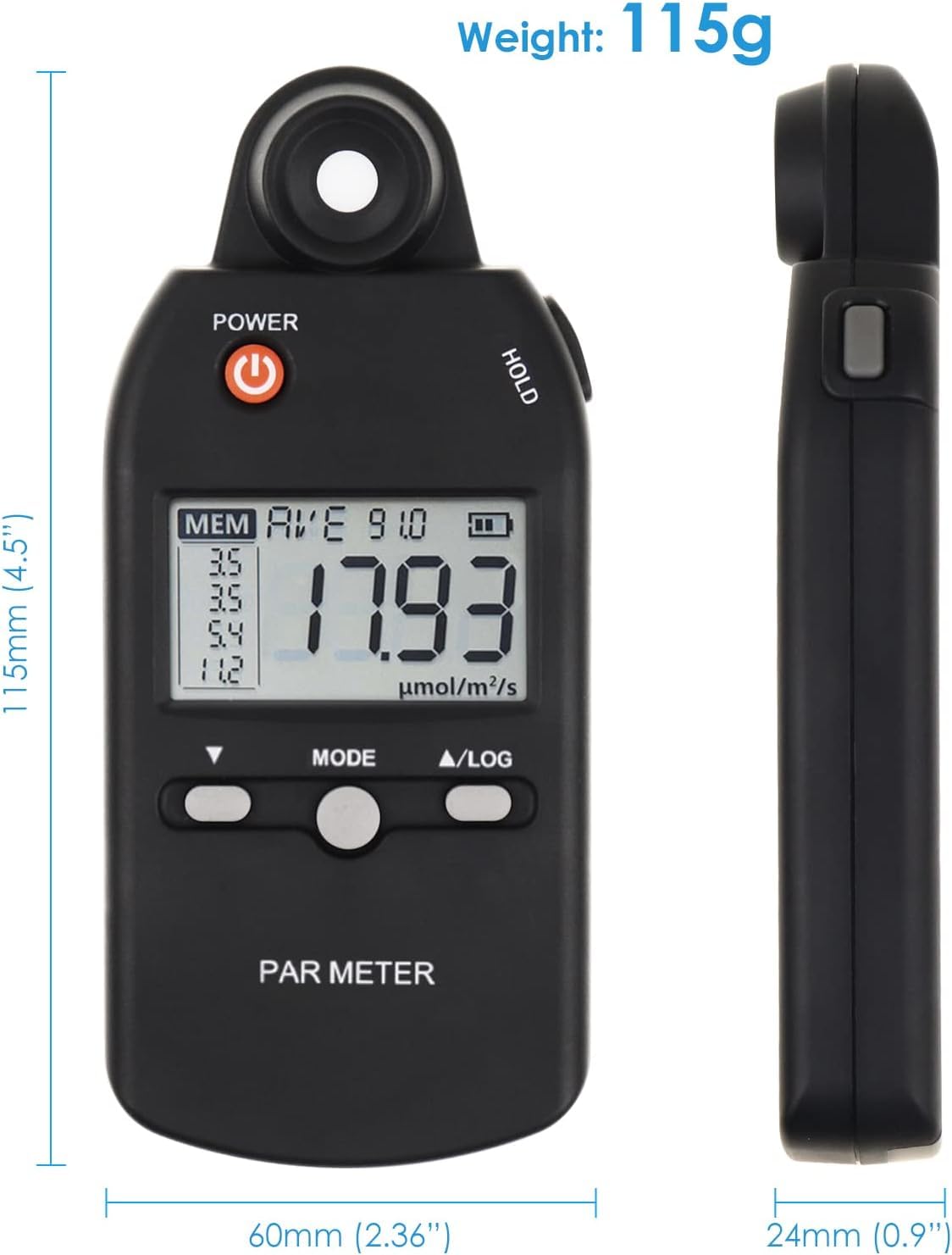 Quantum PAR Meter for LED Grow Light Full Spectrum PPFD Meter High Precision Quantum Sensor, Light Meter for Plants, Greenhouse and Farming Lux Meter Tester 400-700nm