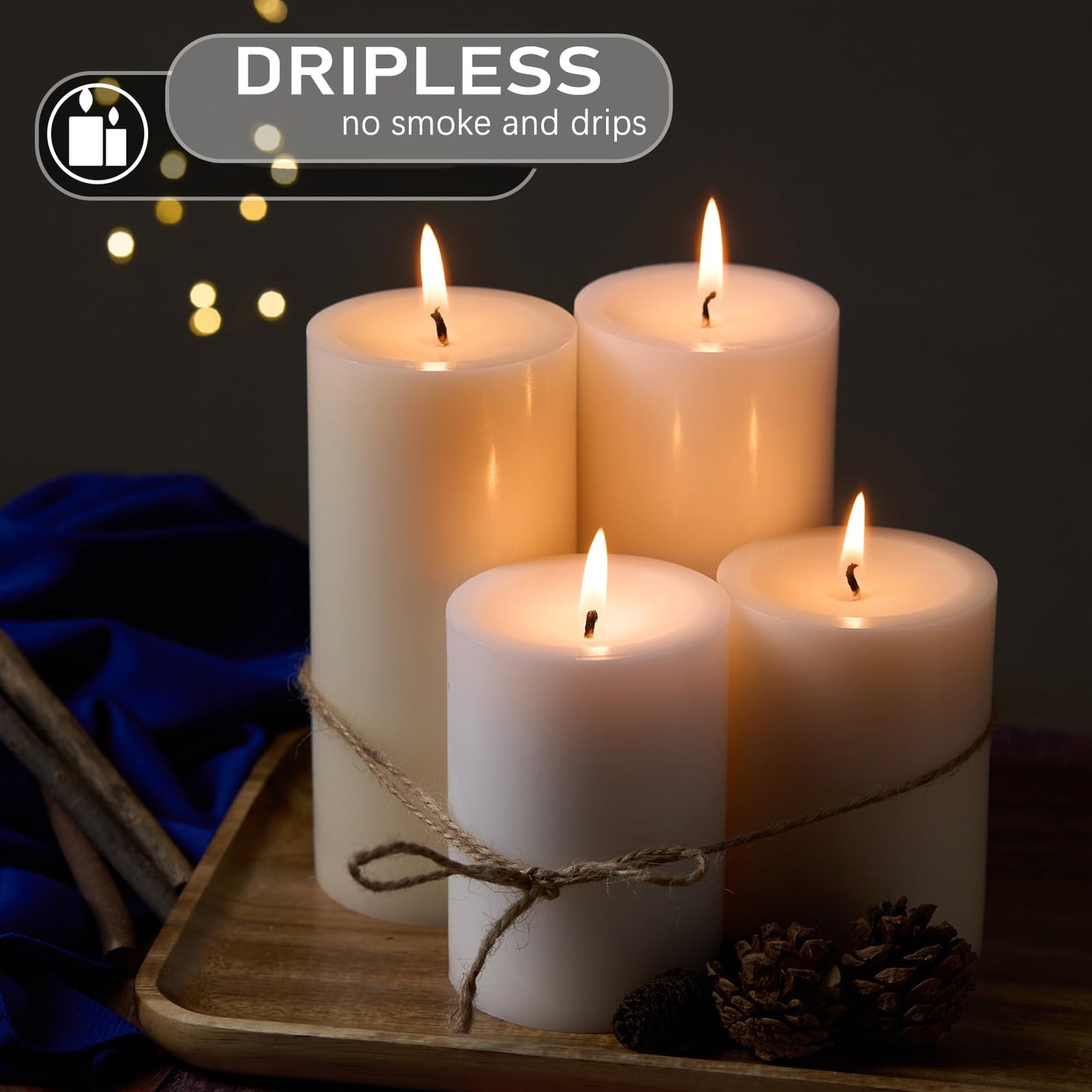 MOSROAD Set of 12 Ivory Pillar Candles - 2.8x6 inch Hand-Poured Large Pillar Candle | 75 Hours Burn Time | Unscented Candles | Dripless and Smokeless | Perfect for Wedding, Parties, Spas, Home Decor