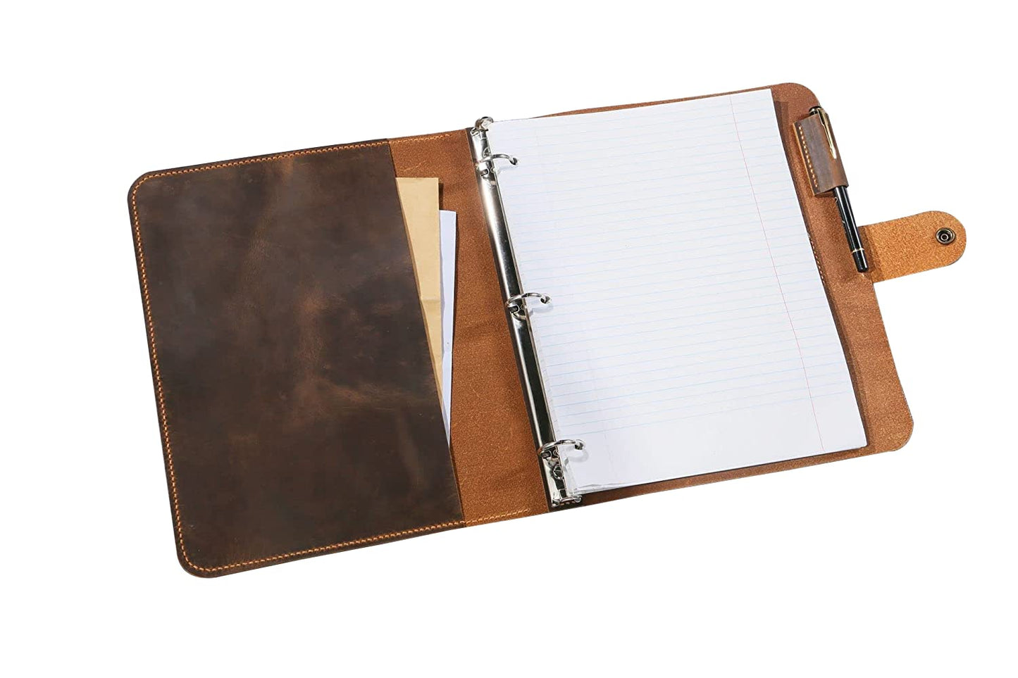 Leather business portfolio 3 ring binder for letter size 3 hole refill paper/leather organizer folder for 8.5 x 11 refillable paper