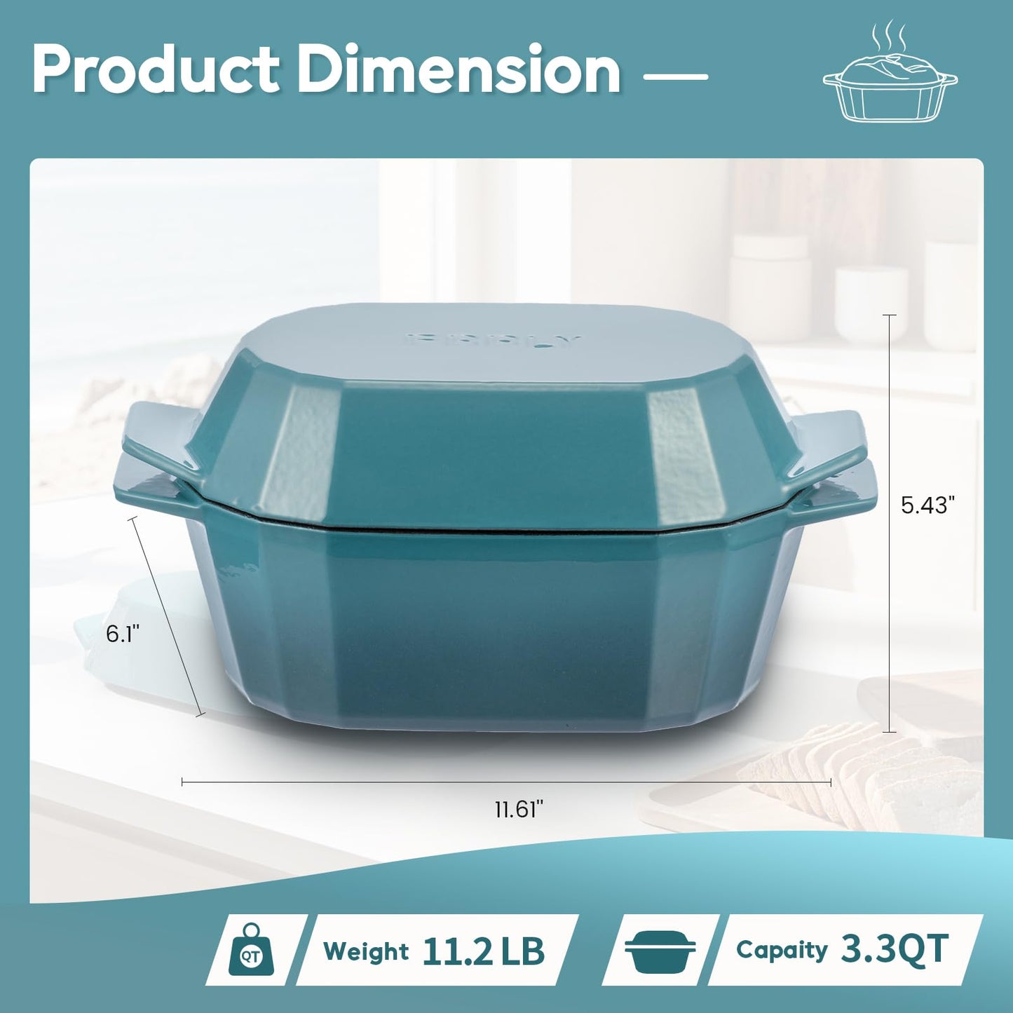 Enameled Cast Iron Sourdough Bread Oven – Dutch Oven for Sourdough, Oval Cast Iron Bread Pan with Lid，Loaf Cast Iron Dutch Oven for Baking (3.3QT-Blue）