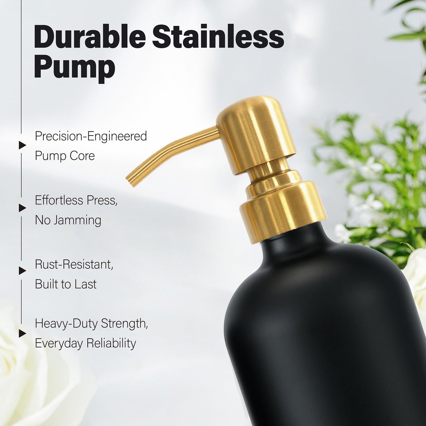 Prus Waso Soap Dispenser Bathroom Set, Hand and Lotion Dispenser with Stainless Steel Pump, Perfect for Black and Gold Bathroom Decor. (Gold & Black)