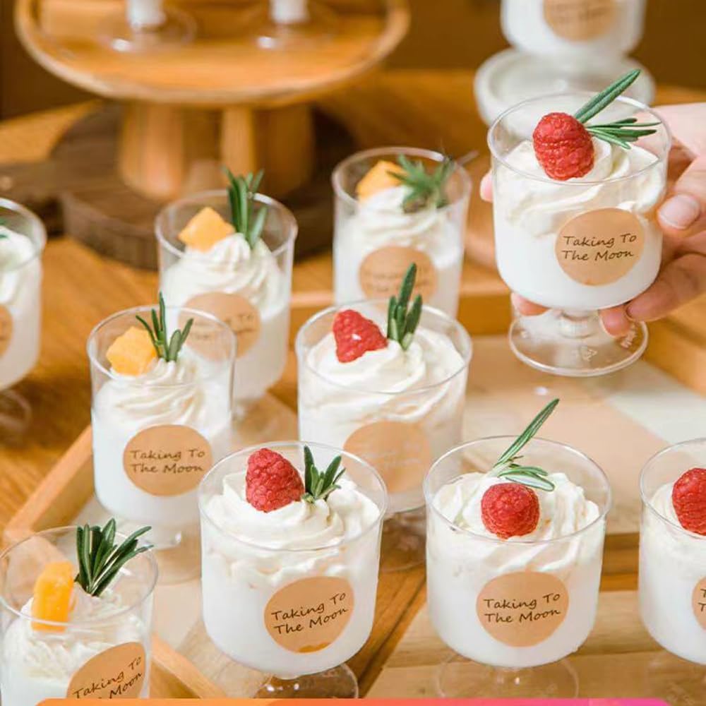 200Pcs Dessert Cups with Spoons 100Pc 5 OZ Mini Clear Plastic Appetizer Parfait Cup 100 Spoon Small Fruit Mousse Pudding Serving Bowl Trifle Desert Shooter for Party Square Glasses Round Goblet