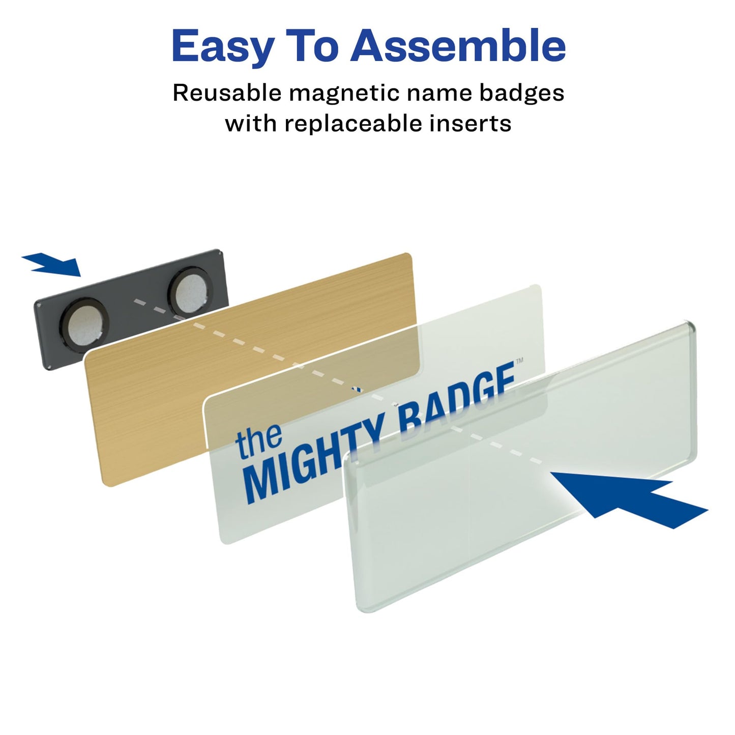 Avery Reusable Magnetic Professional Name Badge System, 1" x 3" Gold Name Tags, 10 Identification Badges, 80 Inkjet Printable Inserts, Design Software Included (71203)