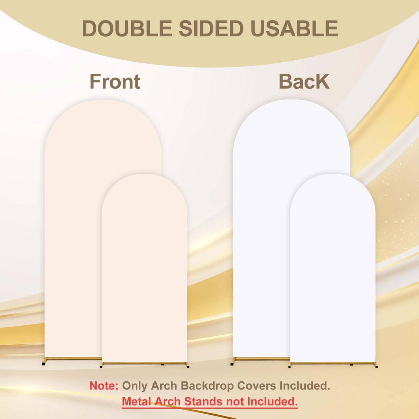 Arch Backdrop Cover Set of 2(6ft/7.2ft) Double Color Wedding Arch Cover Spandex Fitted Arch Covers,Round Top Arch Backdrop Cover for Baby Party Birthday Banquet Shower (White+Cream)
