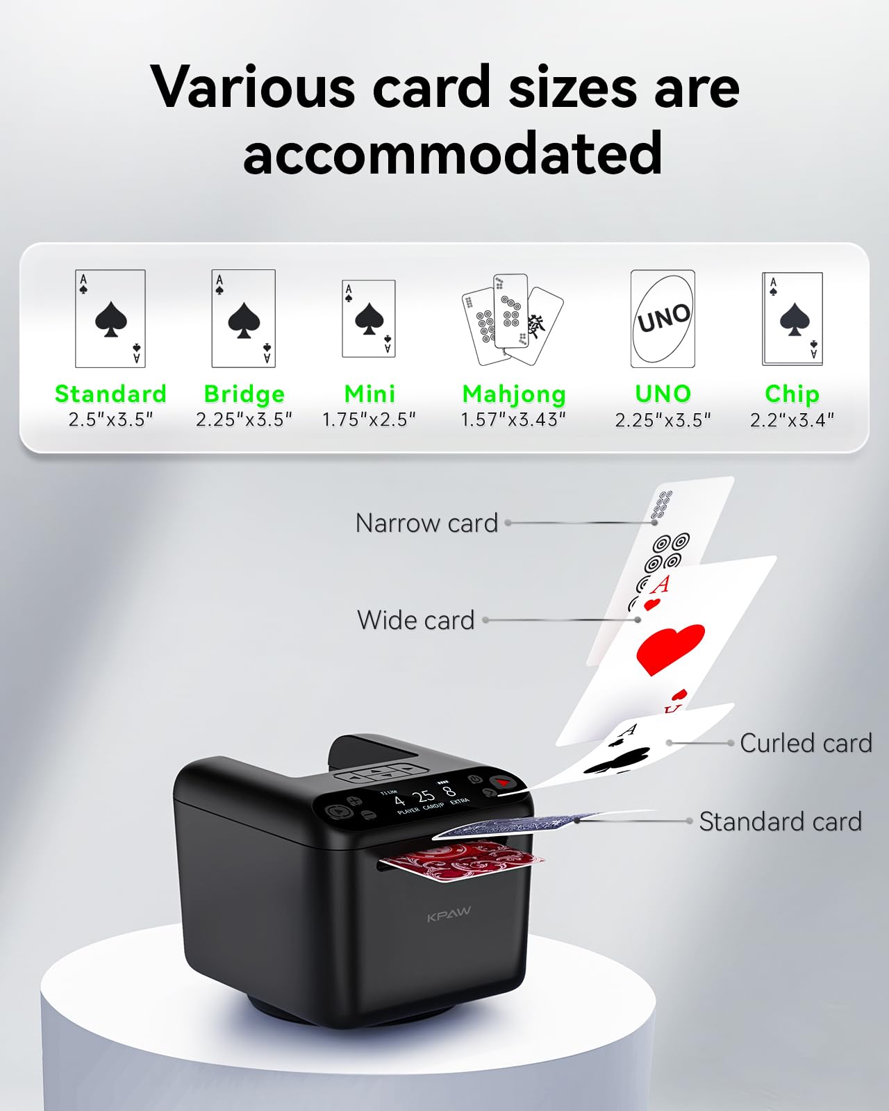 KPAW Automatic Card Dealer with 4 Wireless Remotes, Handles 1–3 Decks, USB Rechargeable Card Dealing Machine, Portable Card Dealer for Texas Holdem, UNO, Bridge, Poker More