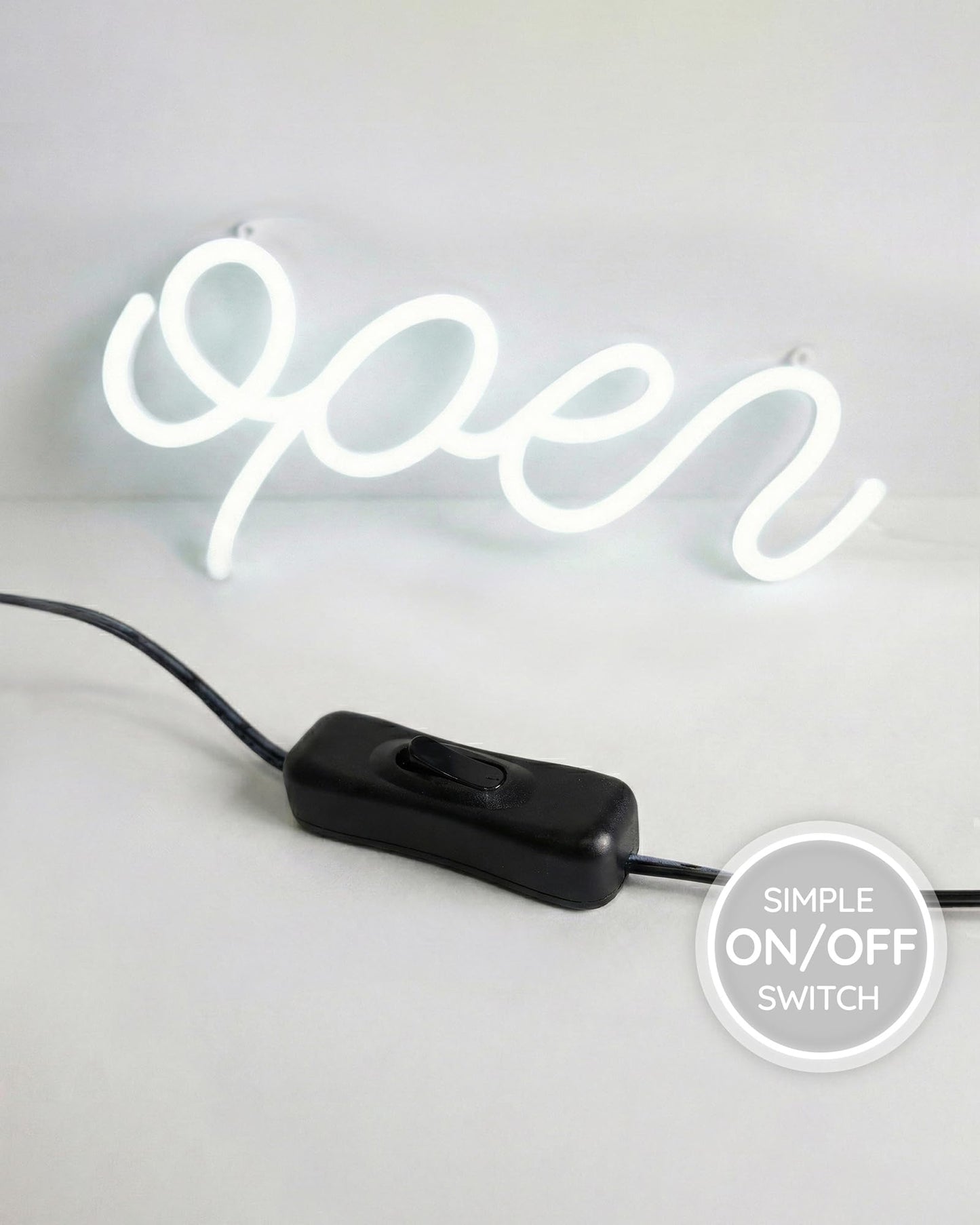 HiNeon LED Neon Open Sign for Business 15x7in w/ON/OFF Switch, Bright Lighted Open Sign for Window, Light Up Open Signs for Shop Cafe Salon Boutique Bar (White)