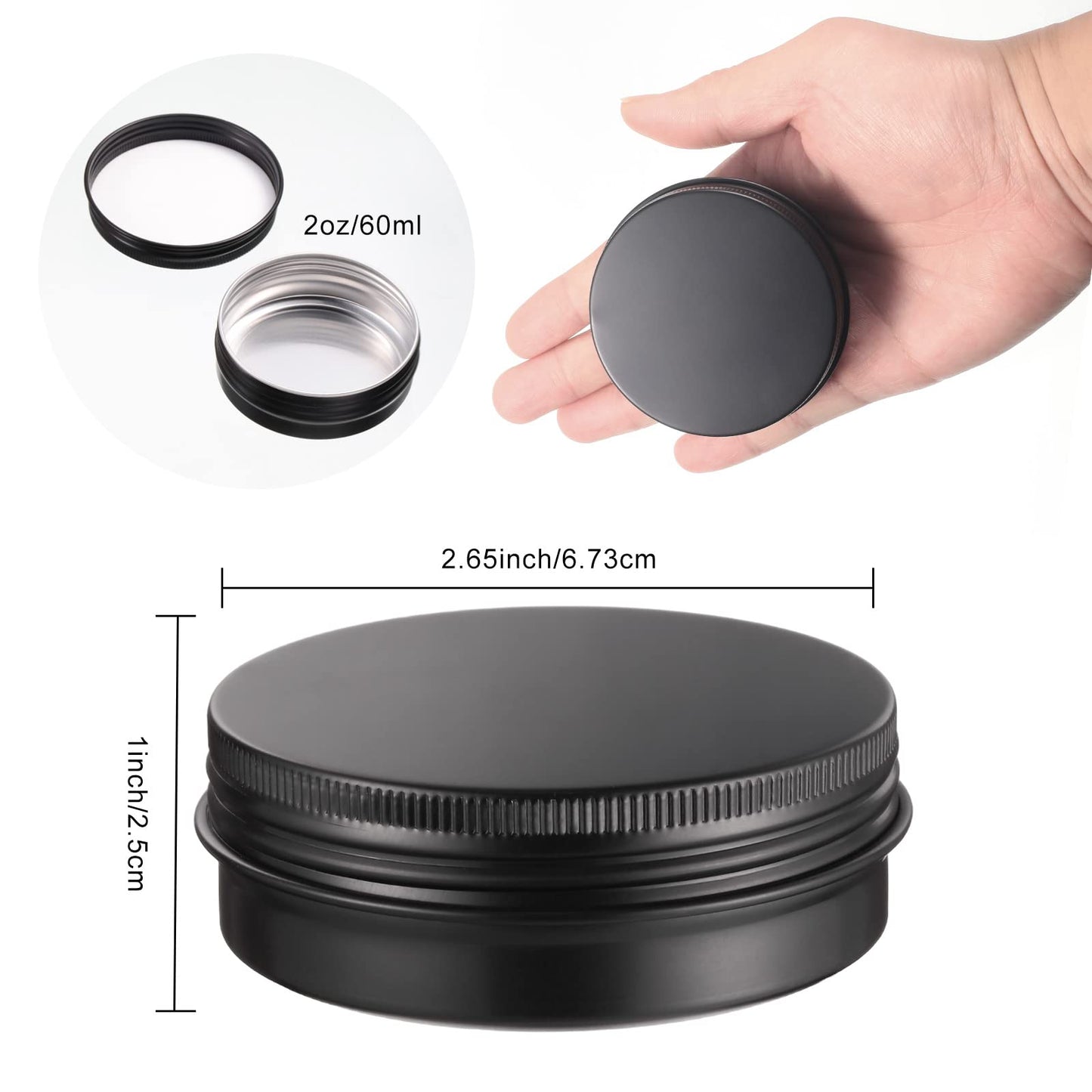 96 Pcs 2 oz Aluminum Tin Jars Containers Metal Leak Proof Cosmetic Tin Jars Containers Round Screw Lids Lip Balm Black Can Empty Refillable Cosmetic DIY Storage(Black)