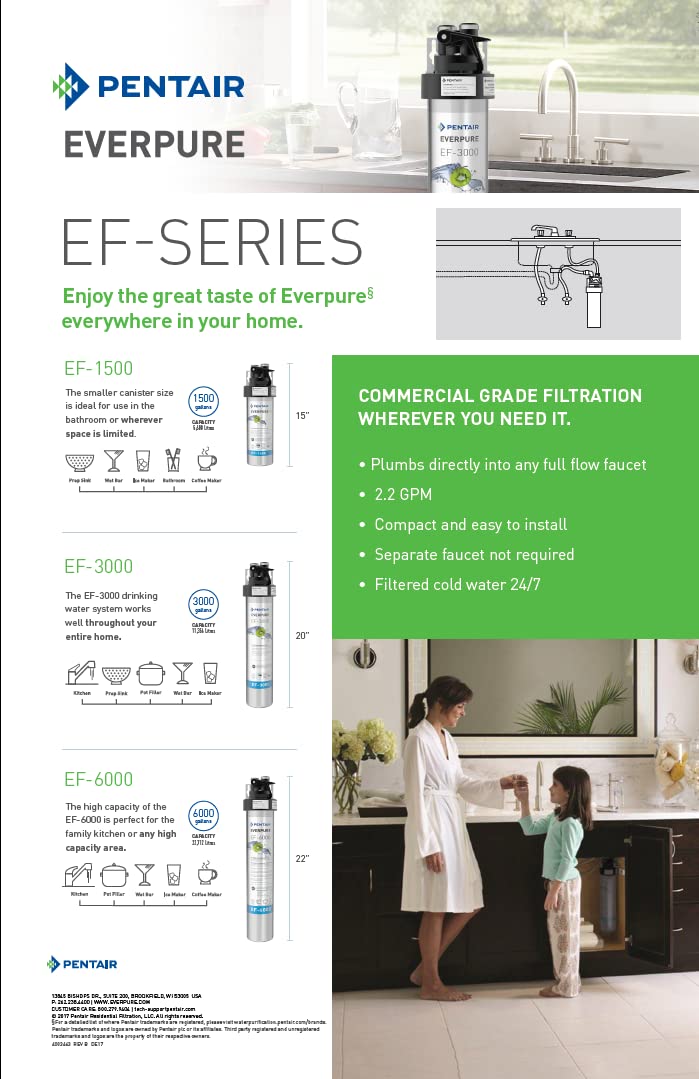 Pentair Everpure EF-1500 Quick-Change Filter Cartridge, EV985850, NSF Certified to Reduce Lead, For Use in Everpure EF-1500 Full Flow Drinking Water System, 1,500 Gallon Capacity, 0.5 Micron