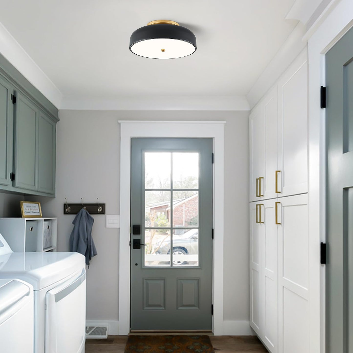 ONESMING Dimmable LED Ceiling Light Fixture, 2700K-6000K 5CCT Modern Mid-Century Semi Flush Mount Ceiling Light, Black Close to Ceiling Lamp for Kitchen, Laundry Room, Bedroom, Hallway, 11.8in
