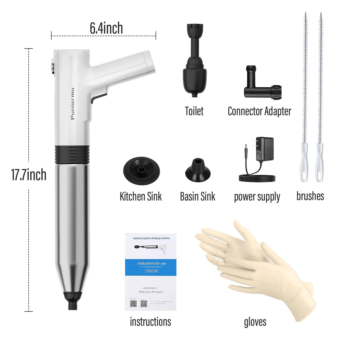Puniarmu Electric Toilet Plunger,Unclog In One Shot,Remover For Bathroom,Kitchen Pipes Clog,High Pressure Air Plungers For Bathroom Heavy Duty (White)