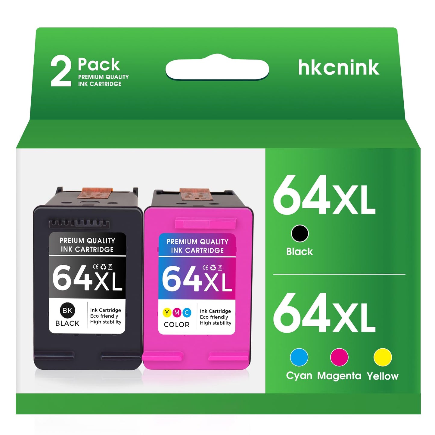 hkcnink 64 64XL Ink Cartridge Combo Pack Replacement for hp Ink 64 for hp 64xl Black Ink Cartridge for hp 64 Ink use with hp Envy Photo 7855 Ink cartridges 7200 7455 7858 7900 Printer (1BK+1C)