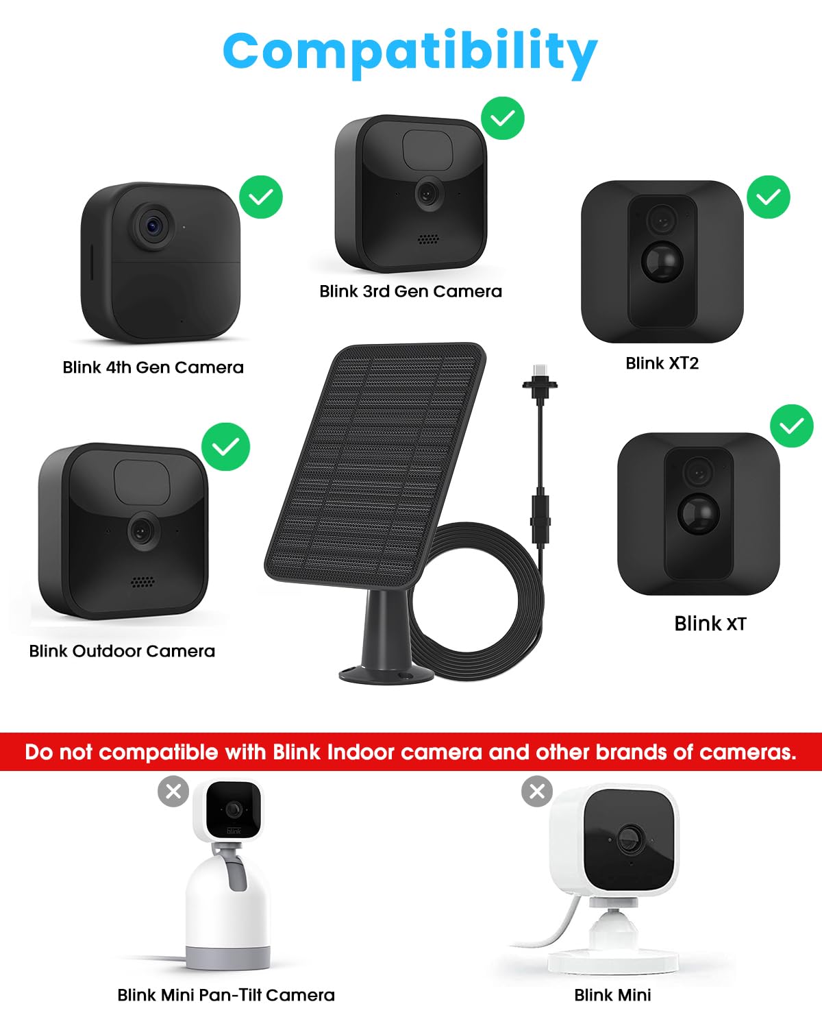5W Solar Panel Compatible with Blink Outdoor 4(4th Gen)/Blink Outdoor(3rd Gen) XT3 & Blink XT2/XT Camera, Blink Solar Panel Charger with 13.1ft Cable Rubber Plug, IP65 Waterproof, Secure Mount, 3 Pack