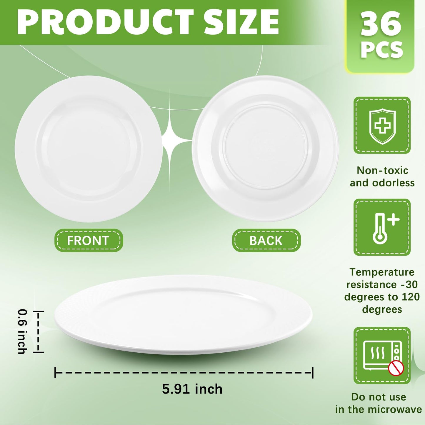 Vesici 36 Pieces Melamine Appetizer Plates 5.91 Inch Melamine Dessert Plates Small White Round Lightweight Saucers Serving Dish Catering for Appetizer Snacks Dinner Wedding Party
