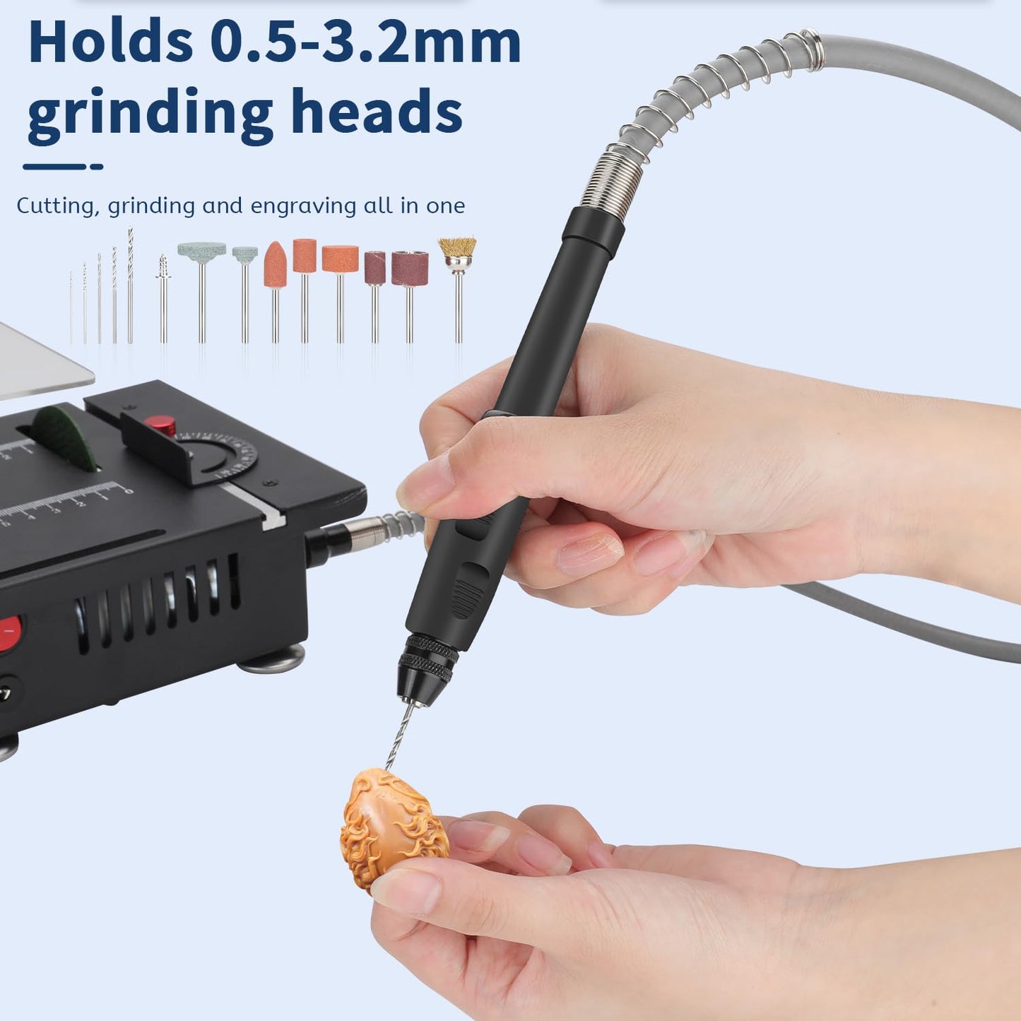 Healthible Mini Table Saw, Multi-functional Portable Adjustable | Cutting | Sanding | Engraving | All-in-One Machine, Precision Handmade Table Saw, 4 Types of Blades, 7 Levels of Speed Adjustment