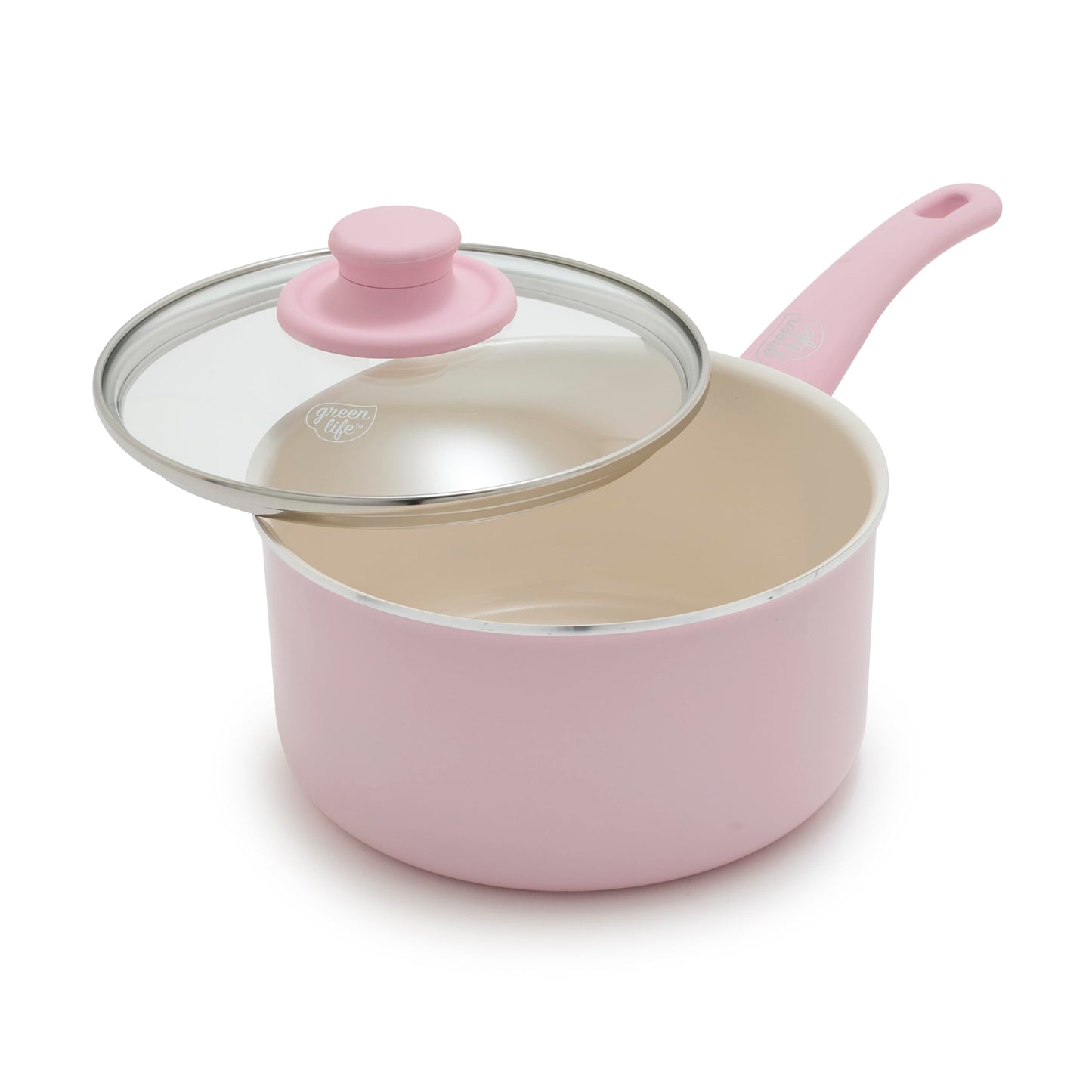 GreenLife 2.5QT Nonstick Saucepan with Glass Lid, Soft Grip, PFAS-Free Ceramic, Multipurpose Chef Pan, Milk & Sauce Cooking Pot, Dishwasher & Oven Safe to 350˚F, Stay-Cool Handle, Pink