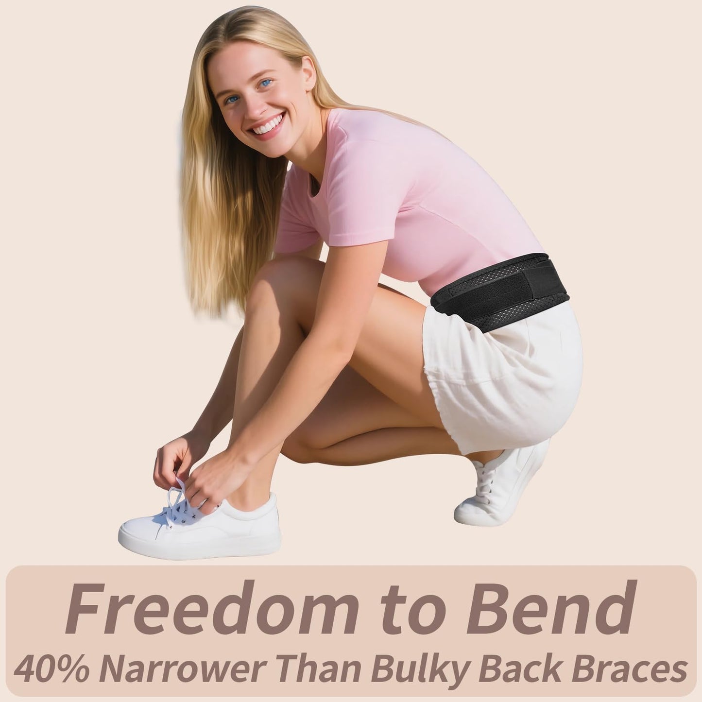 Slim & Narrow Back Brace for Lower Back Pain Women and Men, Lightweight & Thin Back Support Belt for Sciatica, Herniated Disc Relief, Breathable Lumbar Support Belt with Dual Adjustable Compression-M