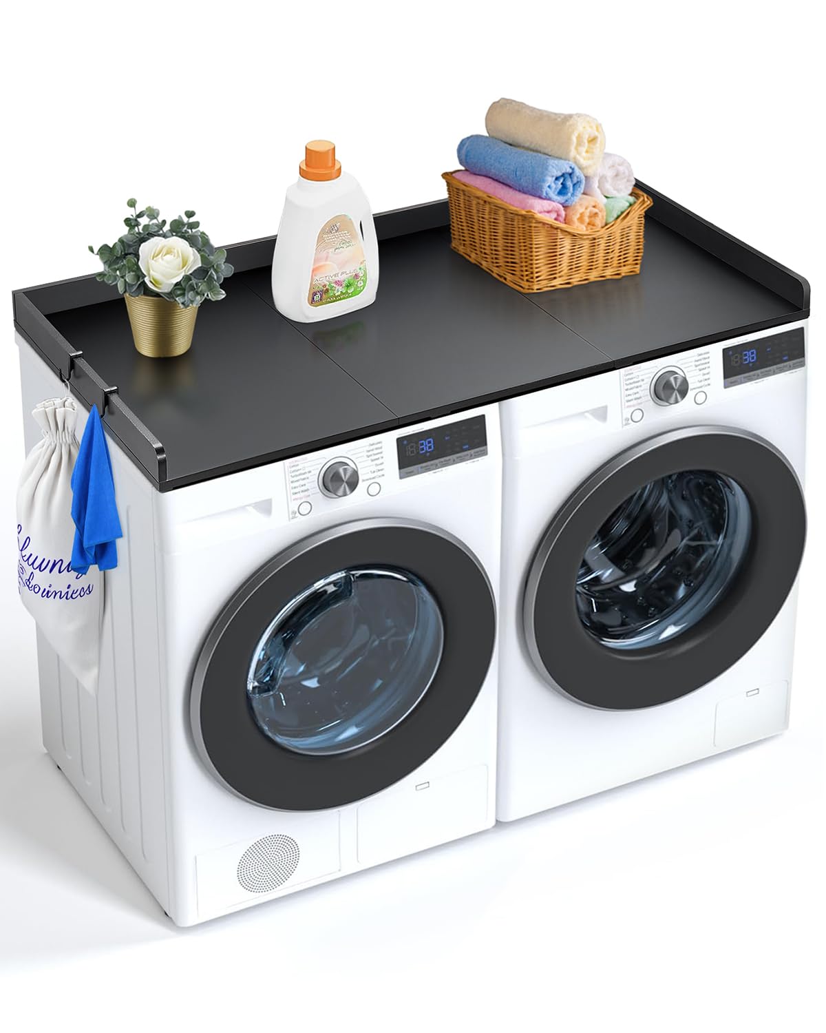 VEVOR Washer Dryer Countertop with 3 Splicing Panels, 54" x 27" Wooden Washer and Dryer Countertop with Non-Slip Pads, Water-Resistant Laundry Topper for Laundry Room Organization and Storage, Black