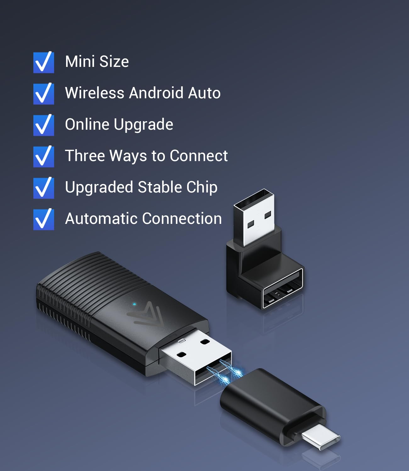 Android Auto Wireless Adapter for Factory Wired Android Auto Cars from 2016, Mini Wireless Android Auto Car Adapter Converts Wired Android Auto to Wireless, Plug & Play, Online Update (Black)