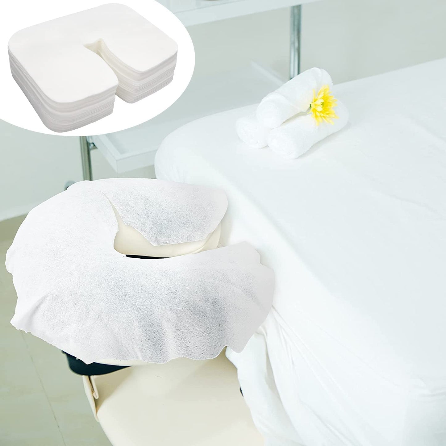 Rngwaper 500 count Disposable Face Cradle Covers Non-Sticking Disposable Massage Headrest Covers Ultra Soft Medical-Grade SPA Face Rest Covers Headrest Covers for Massage Table Chairs 14.2" x 10.6" (500Pcs)