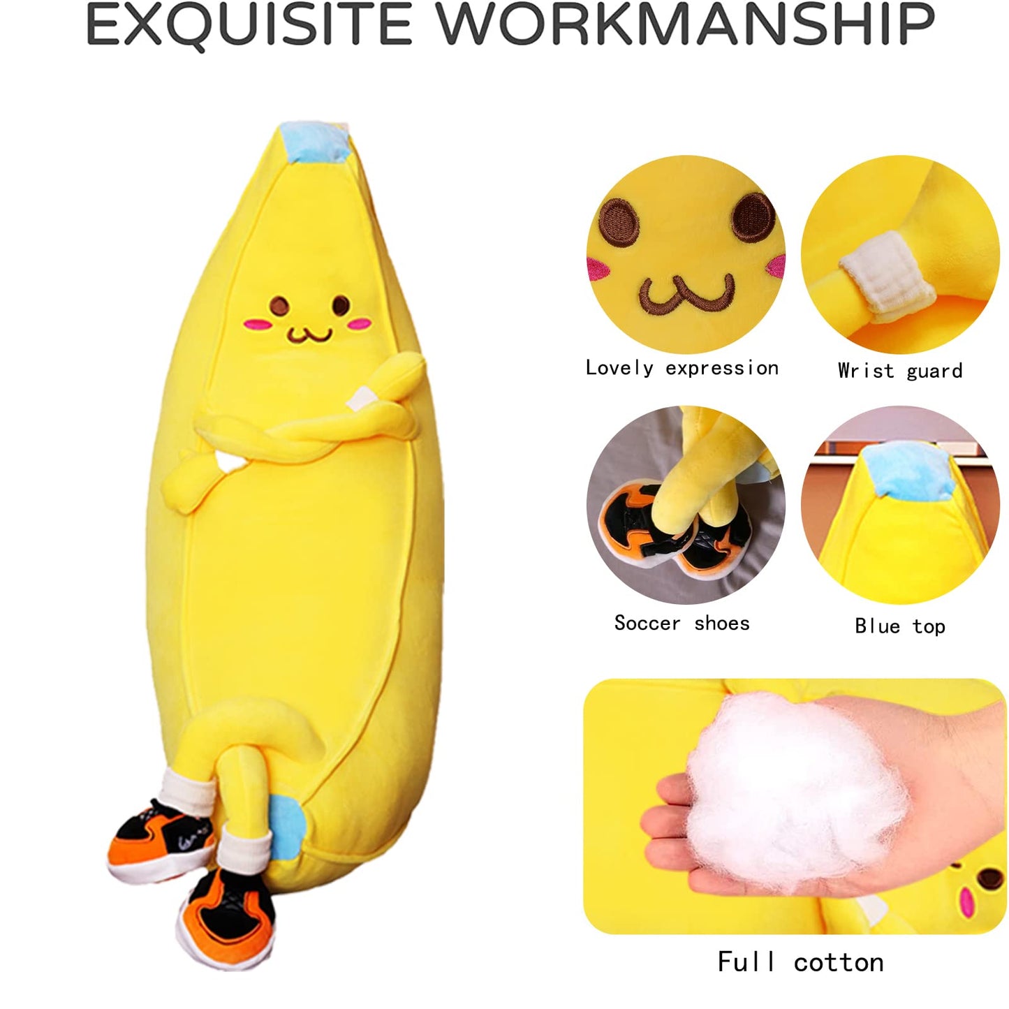LVHUA Banana Stuffed Animal Cute Fruit Plushie Hugging Pillow Long Plush Toys Sleeping Doll Gift for Birthday, Valentine, Christmas