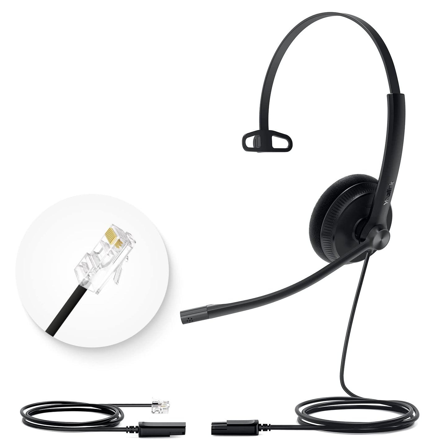 Yealink Phone Headsets for Office Phones YHS34 Lite QD to RJ9 Wired Headset Compatible with Poly Snom Grandstream Phones Desk Landline Headset with Microphone -Mono/68g/2.1m Cable
