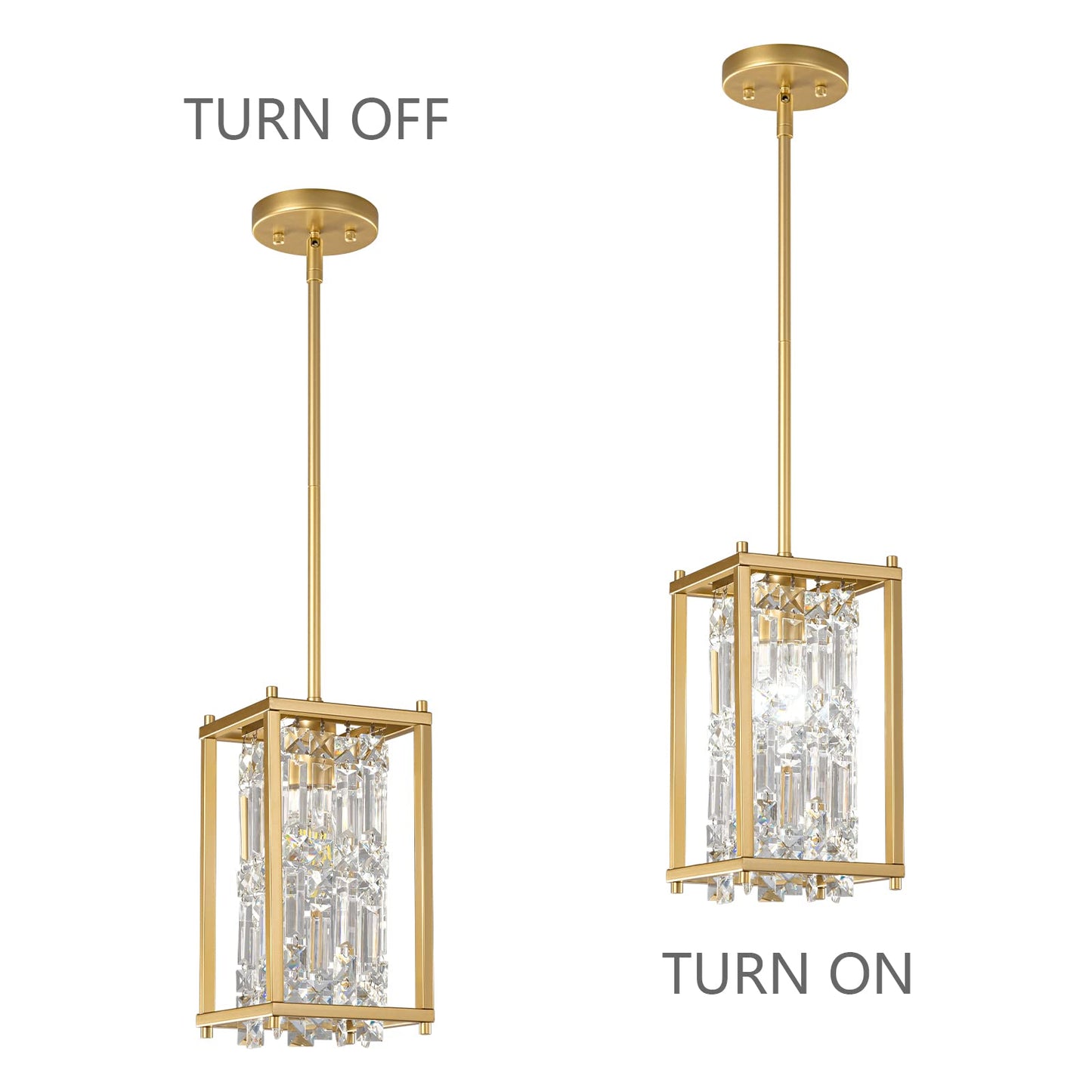 LMQNINE Modern Gold Pendant Light Fixtures for Kitchen Island, Crystal Chandelier Lights Fixture, Elegant Adjustable Pendant Lighting for Dining Room Bedroom (Square 1-Light)
