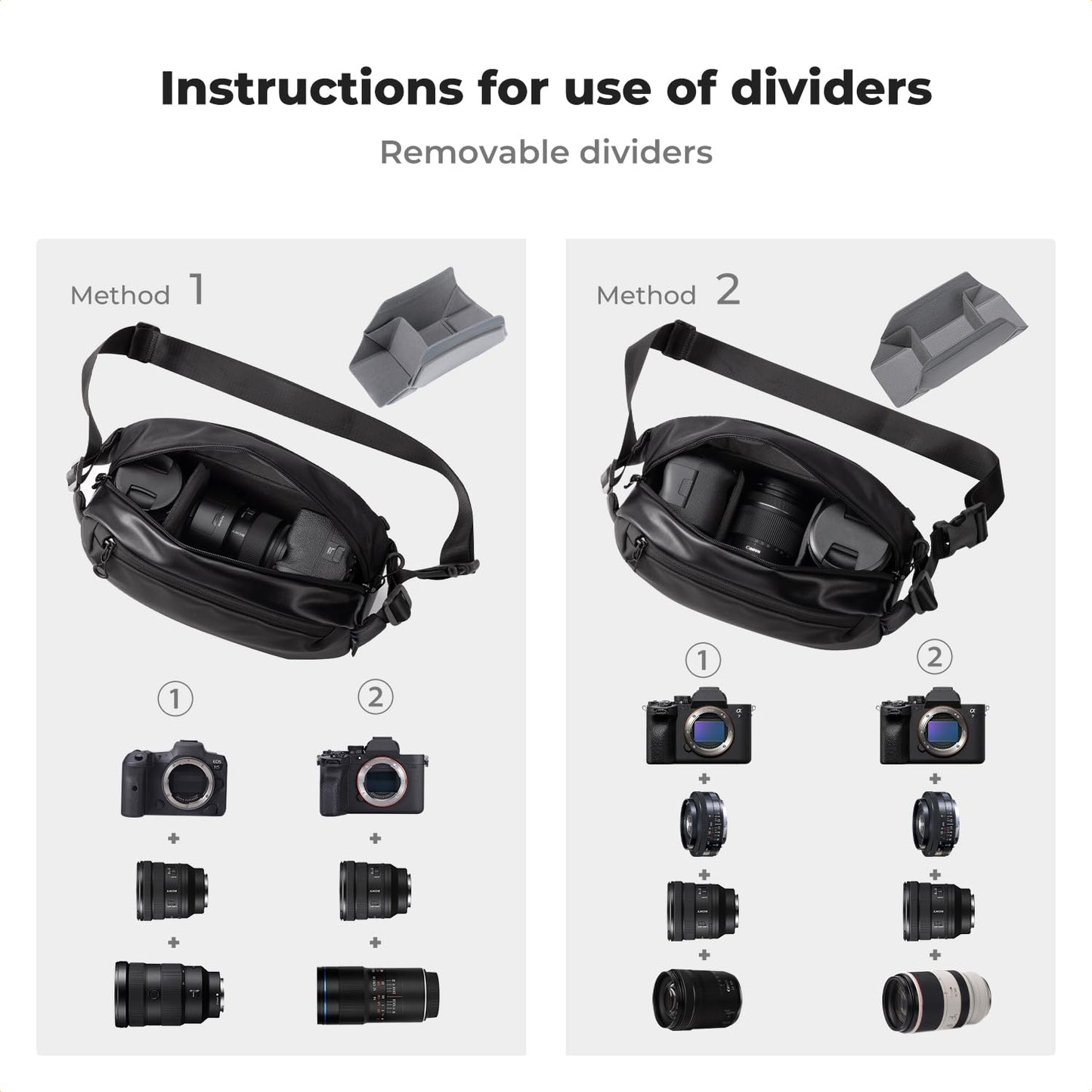 K&F Concept 2 in 1 Sling Bag Everyday Shoulder Bag & Multifunction Photography Crossbody Camera DSLR Backpack Portable Bag Black