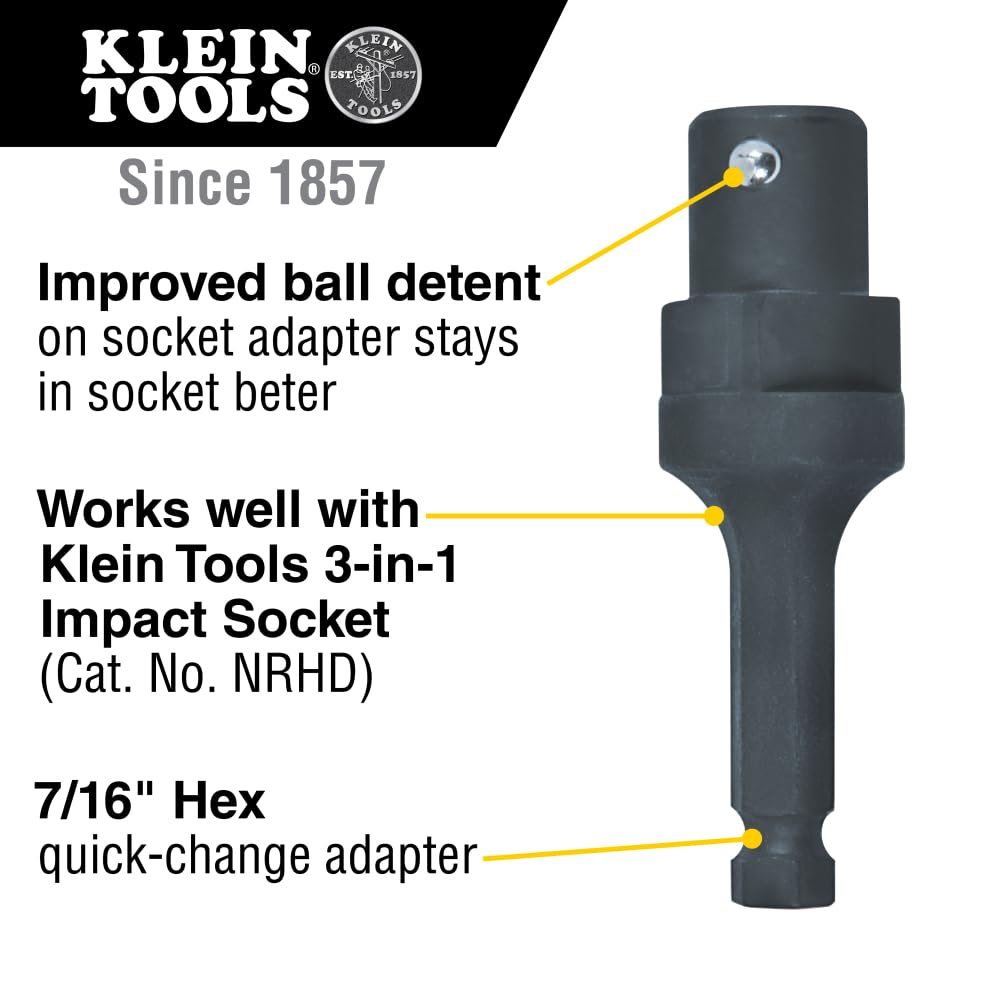 Klein Tools NRHDA Adapter for NRHD, 7/16-Inch Hex Quick-Change Adapter with Rust Resistant Black Finish