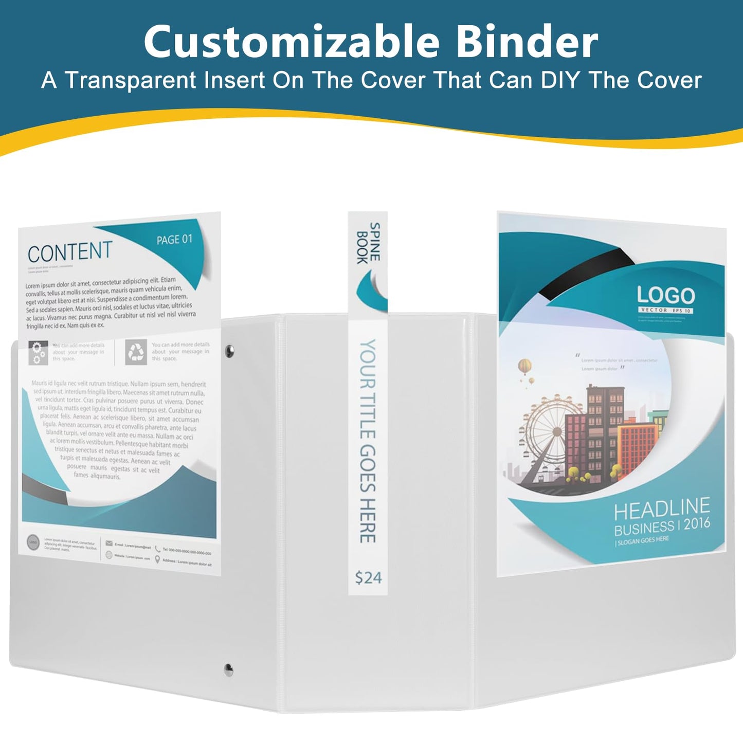 CIXILDTS 5-Inch 3 Ring Binder, Standard 5" Slant-D Ring Binder Fit Letter Size Paper, Presentation View Binders, White, 2-Pack
