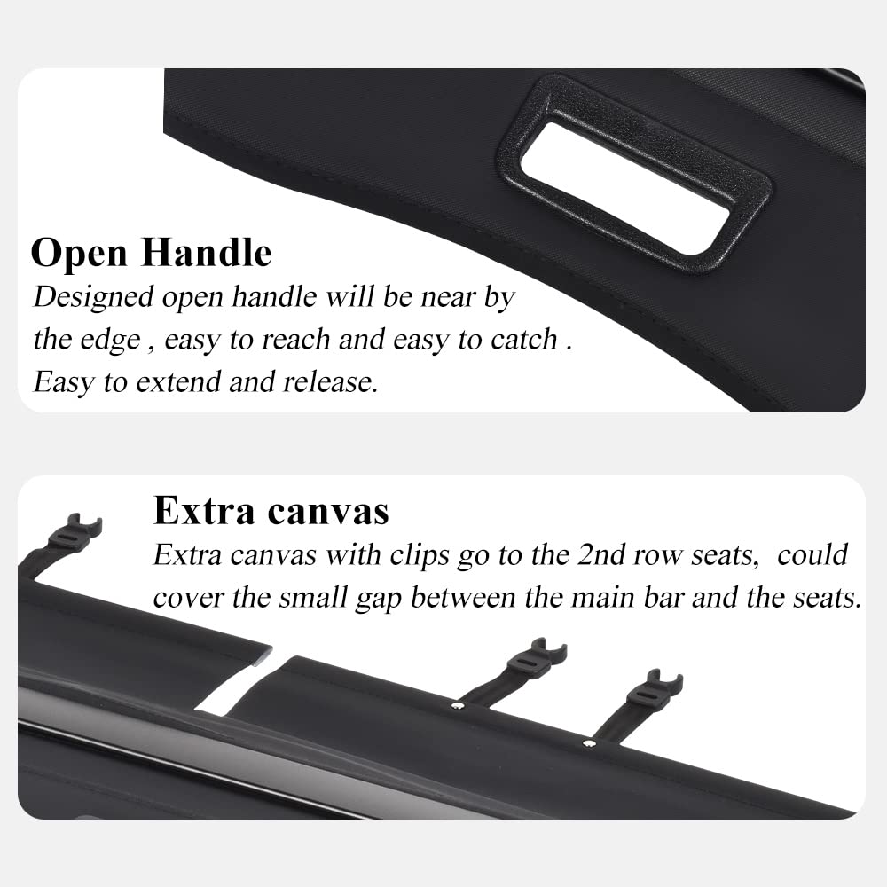 VESUL Retractable Cargo Cover Compatible with Toyota Highlander 2014 2015 2016 2017 2018 2019 Waterproof Security Shade Shield Tonneau Cover Luggage Privacy Screen with Extra Canvas Cover
