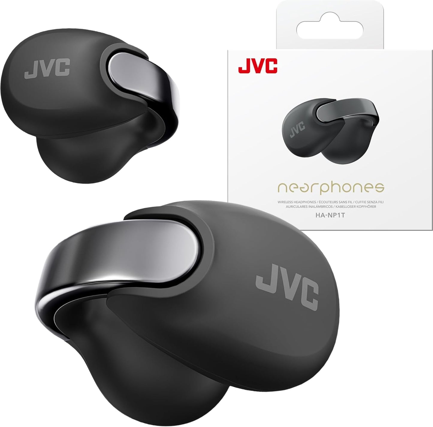 JVC Nearphones Open Ear True Wireless Headphones - Open Ear Earbuds - Bluetooth 5.3-24H Playback - IPX4 Water Resistant - Built-in Mic - Awareness & Comfort - Ear Clip Earbuds - HANP1T