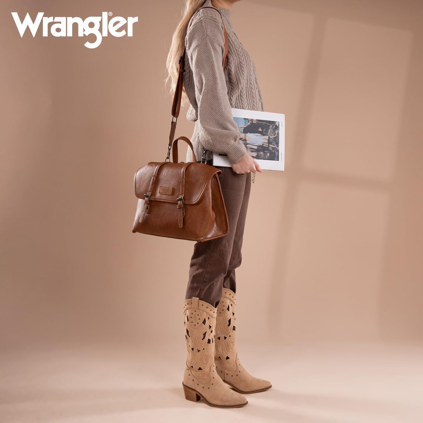 Wrangler Convertible Backpack Purse for Women – Vintage PU Leather Western Travel Bag with Laptop Compartment, Luggage Sleeve, 3-in-1 Backpack Shoulder Handbag