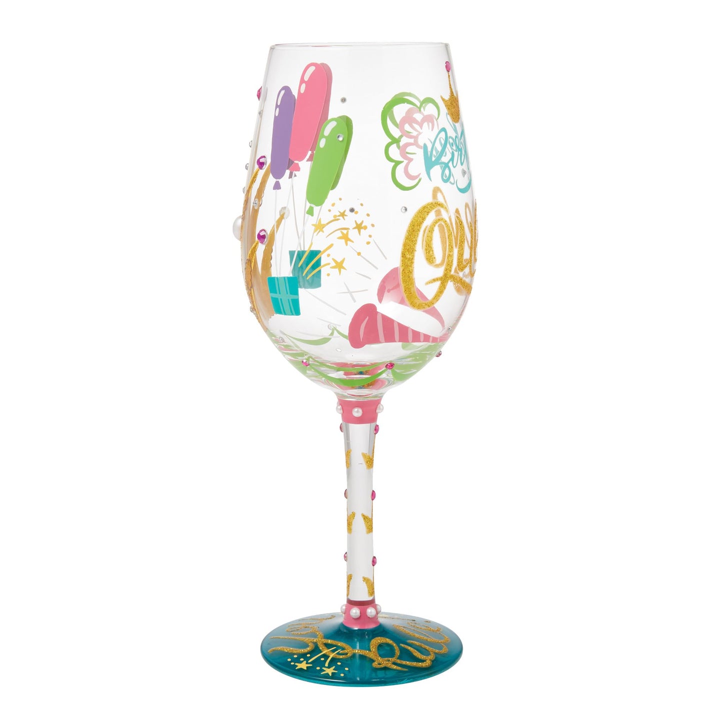 Enesco Lolita Designs Birthday Queen You Rule Hand-Painted Artisan Wine Glass, 15 Ounce, Multicolor