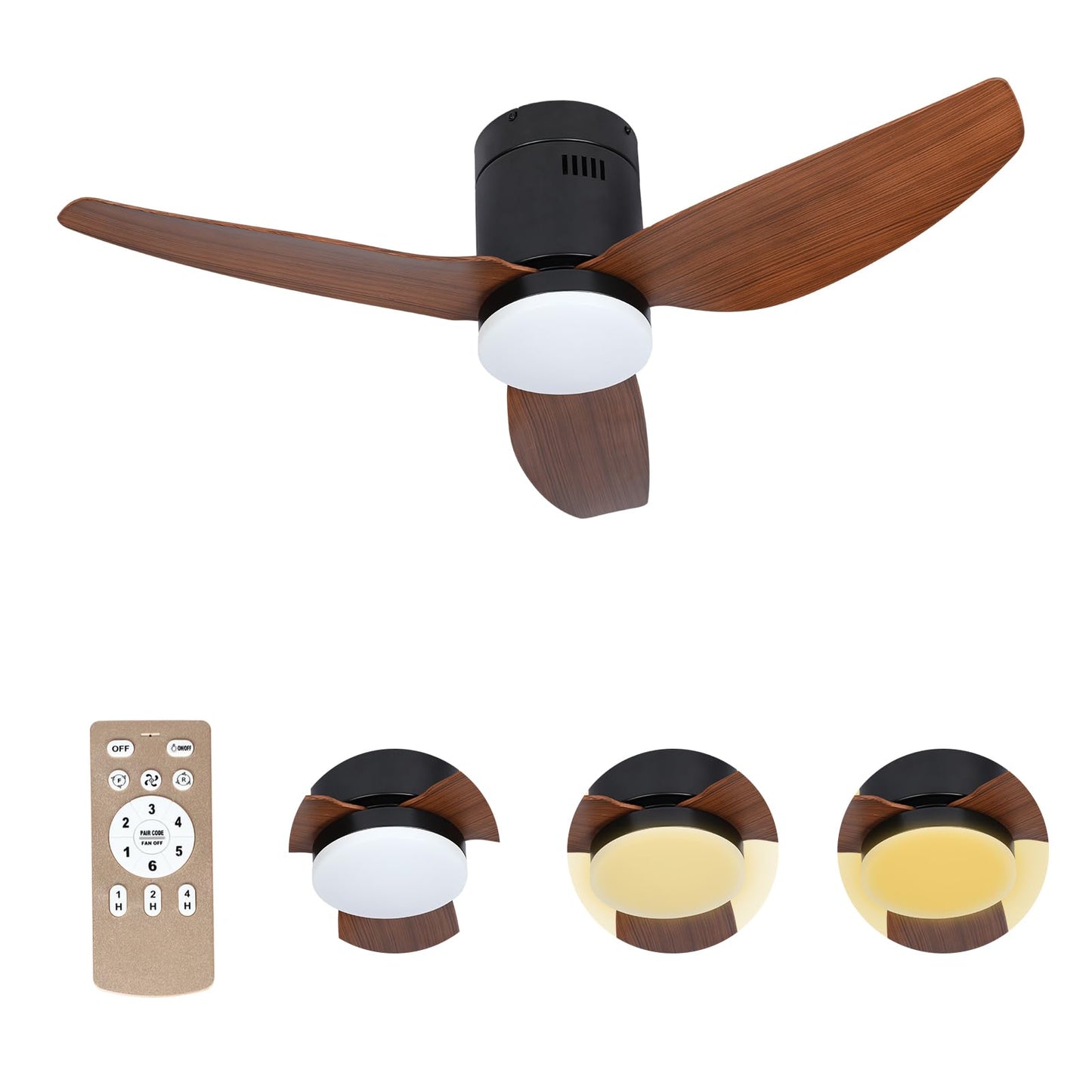 Xcity Ceiling Fan with Lights and Remote, Low Profile Ceiling Fan with 3 Color Lighting Modes, Quiet Flush Mount Ceiling Fan for Bedroom, Living Room, and Home Indoor Use