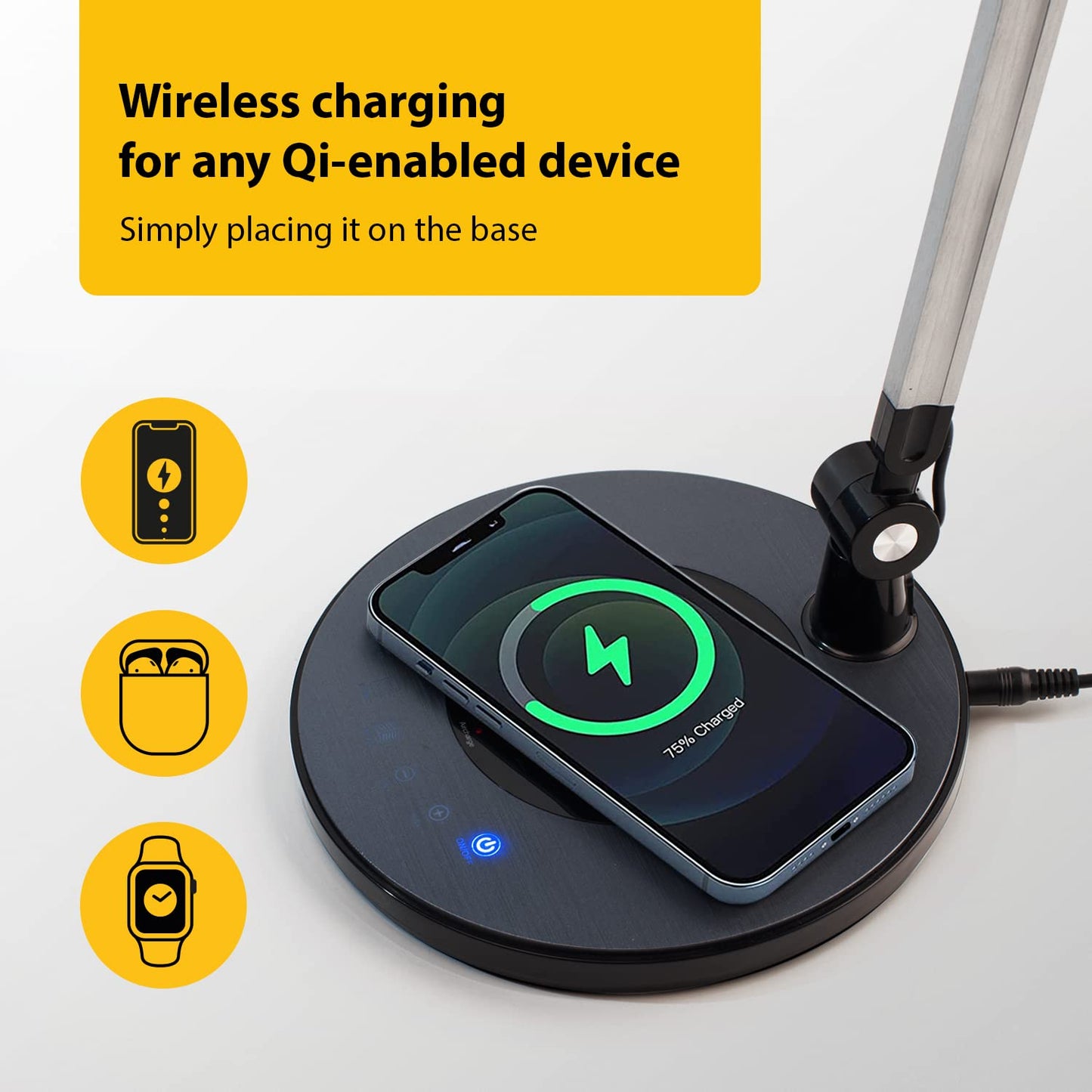 OTUS Led Desk Lamp with Wireless Charger | Architect Desk Lamps for Home Office | Desk Light Swing Arm, Adjustable Color Temp & Brightness | Tall Table Lamp for Work, Reading, Study, Zoom Video Calls
