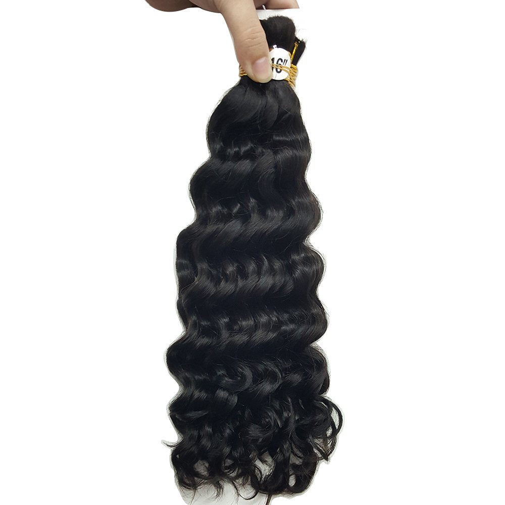 Deep Curly Wave Bulk Hair For Braiding Human Hair No Weft - 3 Bundles 300g Brazilian (20inch Natural Black #1B)
