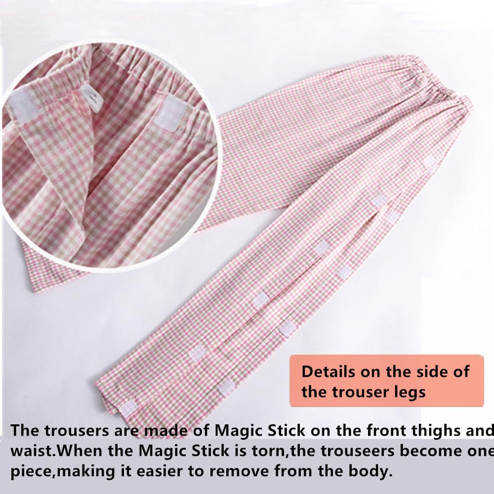 LAROTSUBA Bedridden Patient Clothing,Patient Clothes,Post-op Tearaway Clothes with Magic Sticks,Patient nursing Tops and trousers Set for Home Care,Post Surgery,Elderly(Man,Grey,L)