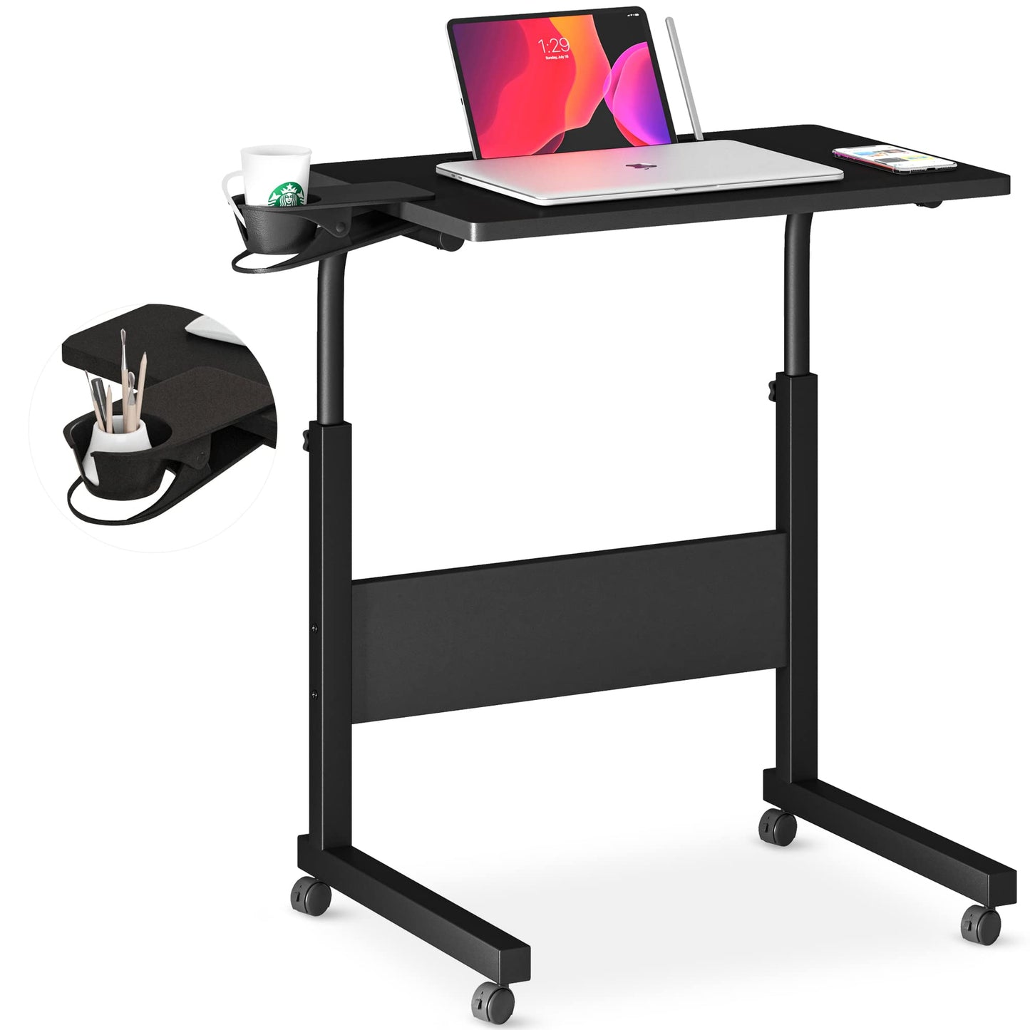 Klvied Small Standing Desk Adjustable Height, Portable Treadmill Desk, Mobile Table Ideal for Laptops and Tablets, Black