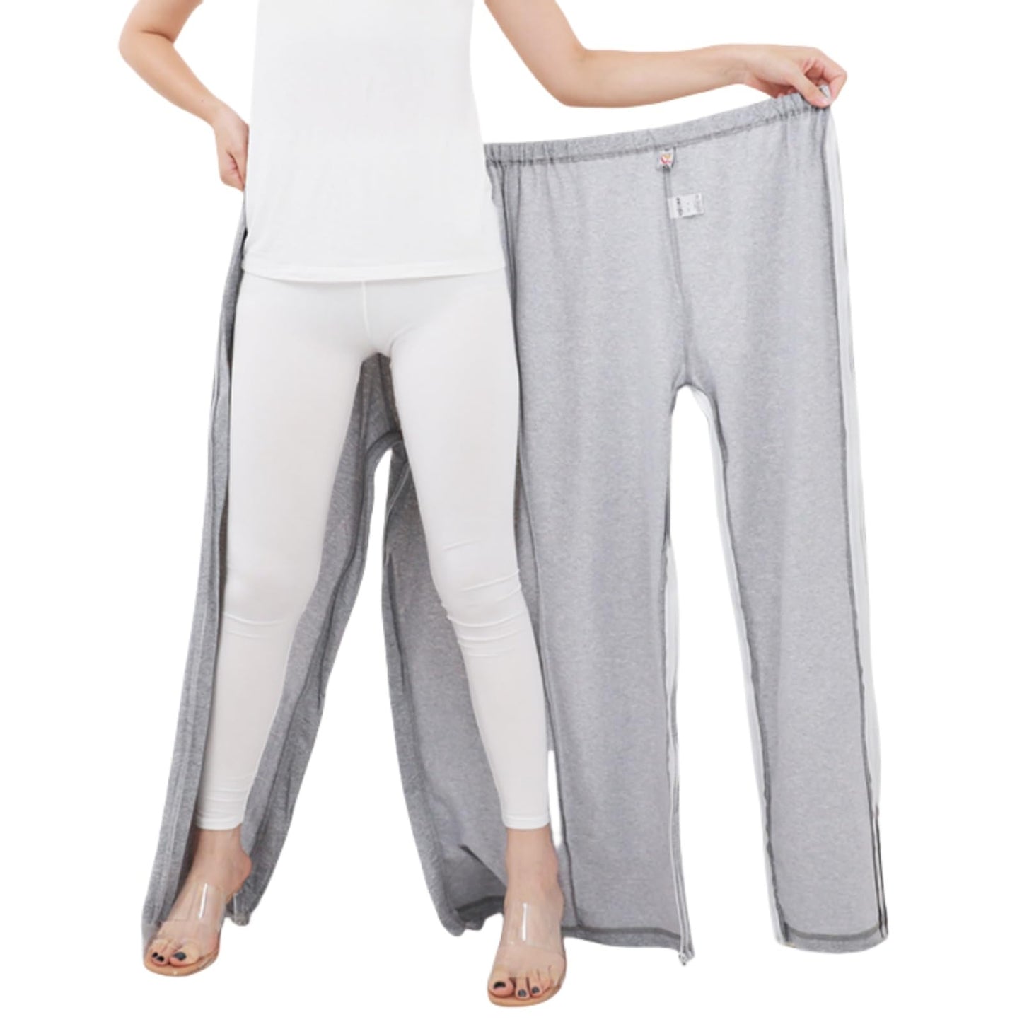 WEEOATAR Unisex Patient Pants,Bedridden Patient Clothing,Disability Clothing with Zippers for Easy Access,Hospital Gowns Nursing Aid for Elderly,Disabled,Dialysis and Bedridden Patients(Grey,XXL)