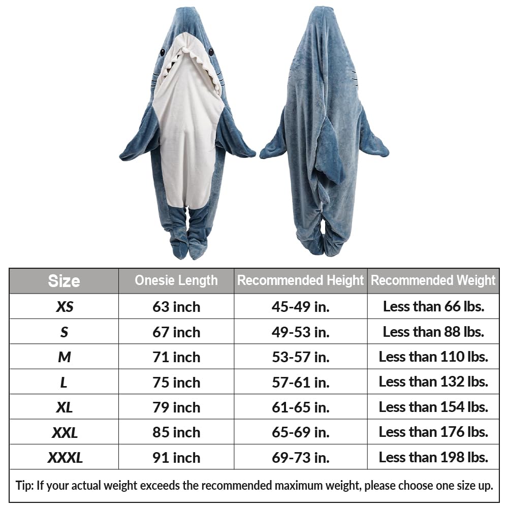 Gudina Shark Blanket Hoodie Onesie, Shark Onesie Adult, Shark Sleeping Bag for Adult (XL)