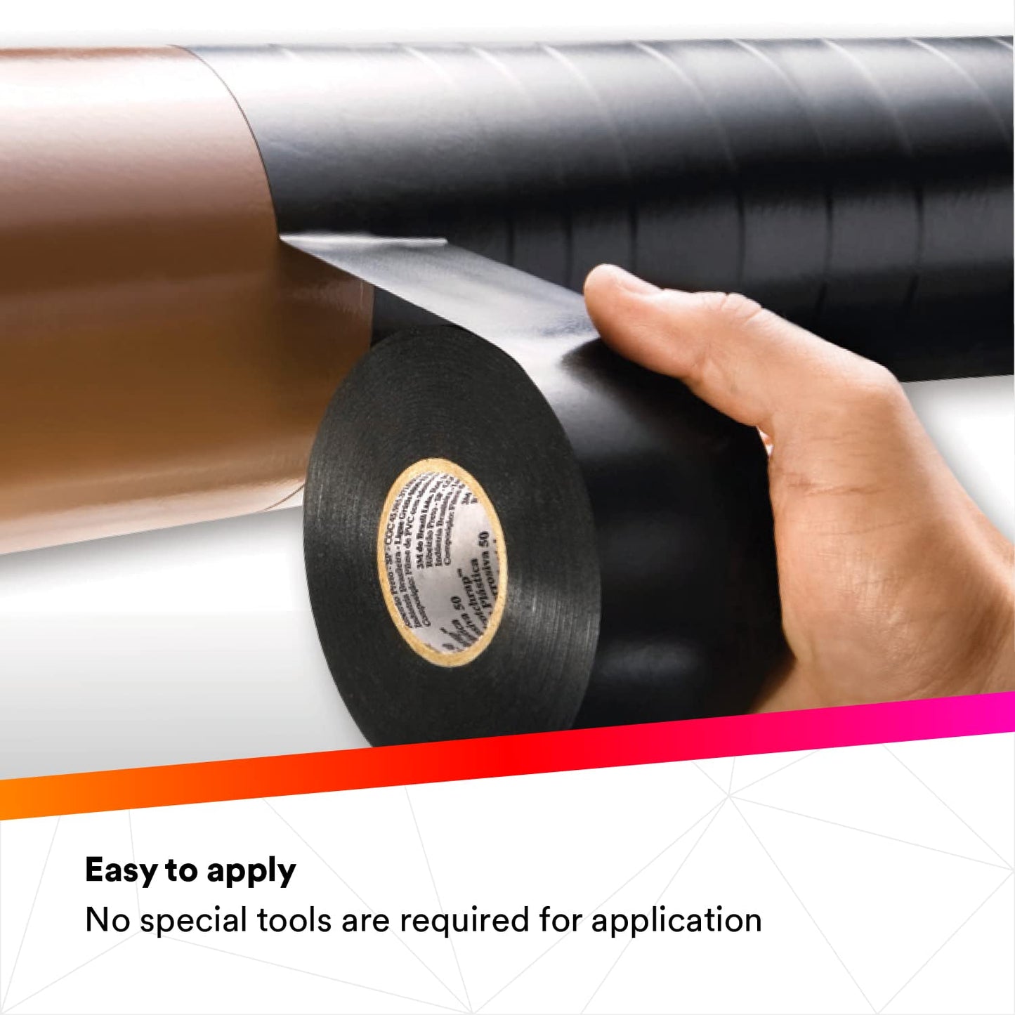 3M Scotchrap Vinyl Corrosion Protection Tape 50, Unprinted, 2 in x 100 ft, Black, 1 Roll, Premium Grade, 10 mil Thick, High Tack, All Weather, RoHS 2011/65/EU